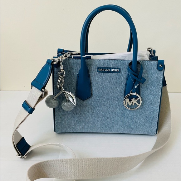 Michael Kors Maple Small Satchel In Light Denim And Leather Crossbody - Picture 1 of 9